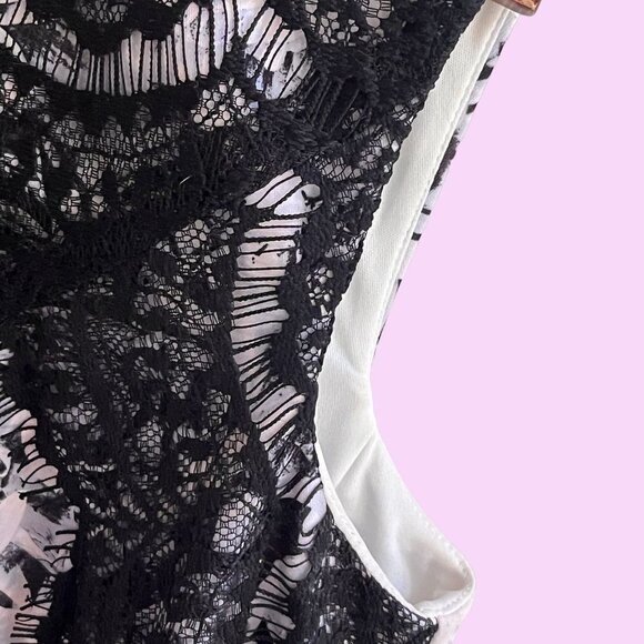 Saks Dress Womens 6 Black White Floral Black Lace Bodycon Sleeveless Zip Up‎ - Picture 5 of 12
